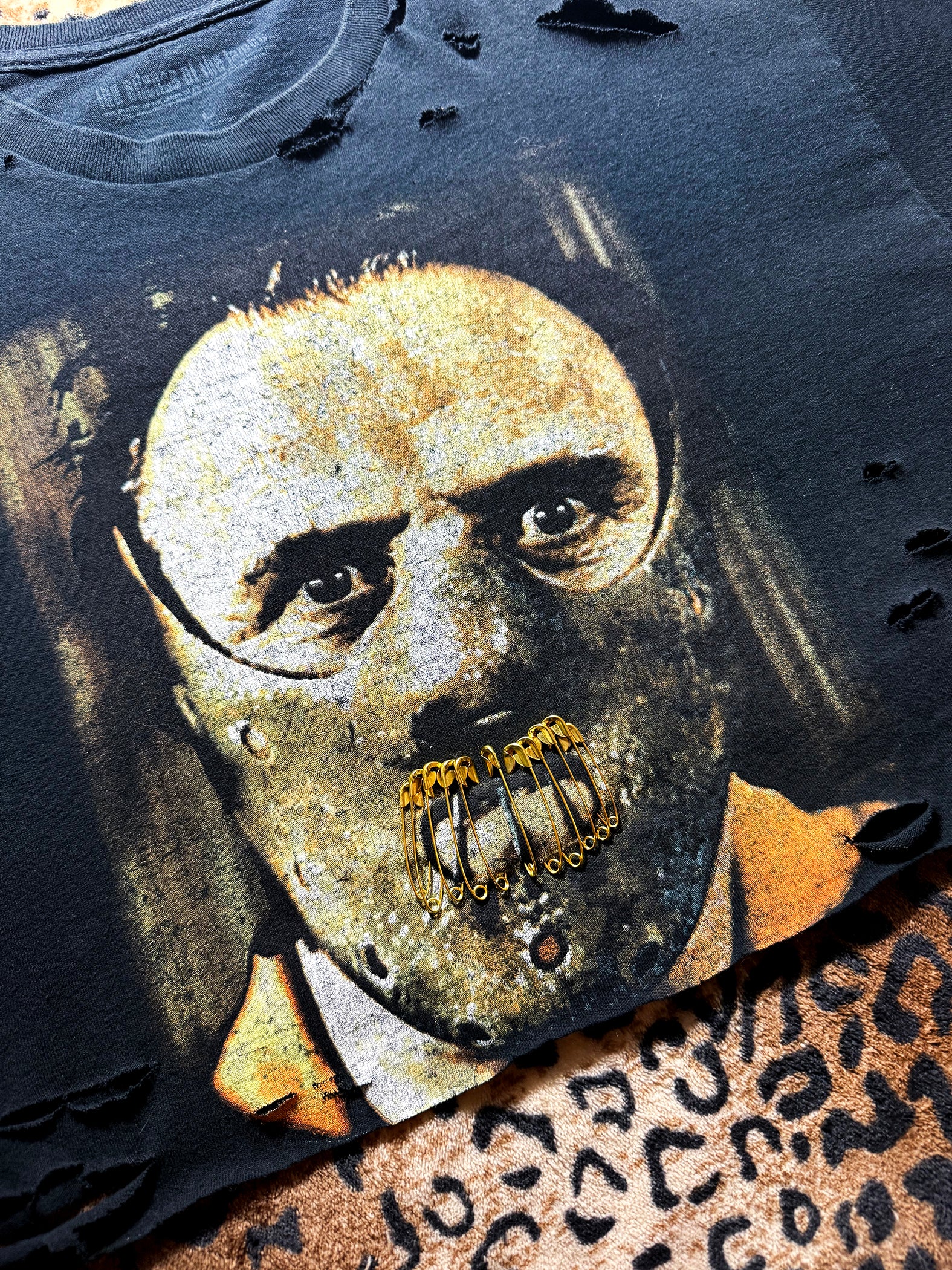 Hannibal Lecter Distressed Safety Pin Crop Top
