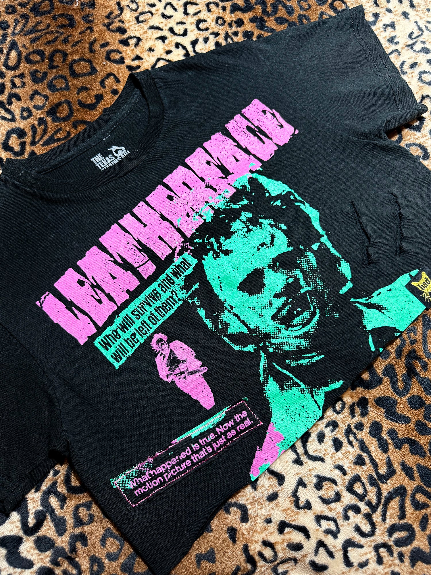Leatherface Neon Distressed Crop Top
