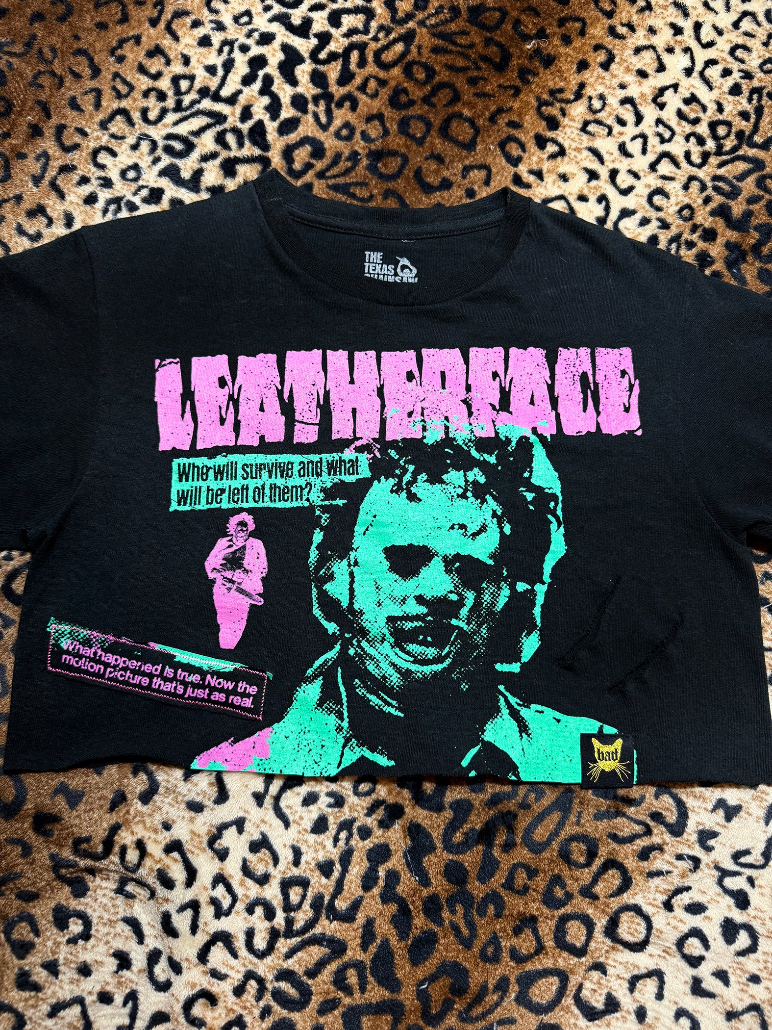 Leatherface Neon Distressed Crop Top