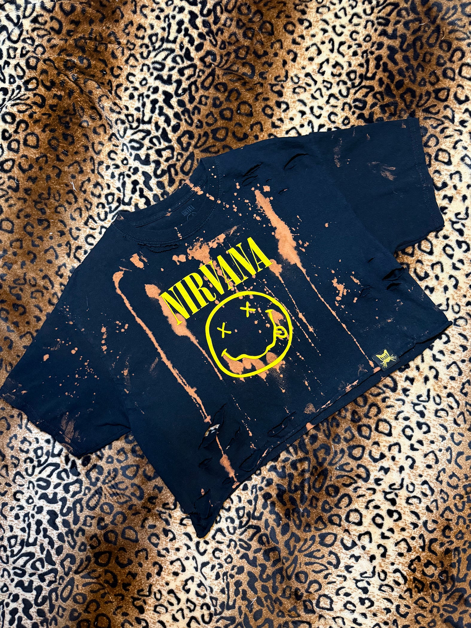 Nirvana Smiley Face Distressed Bleach Dye Crop Top