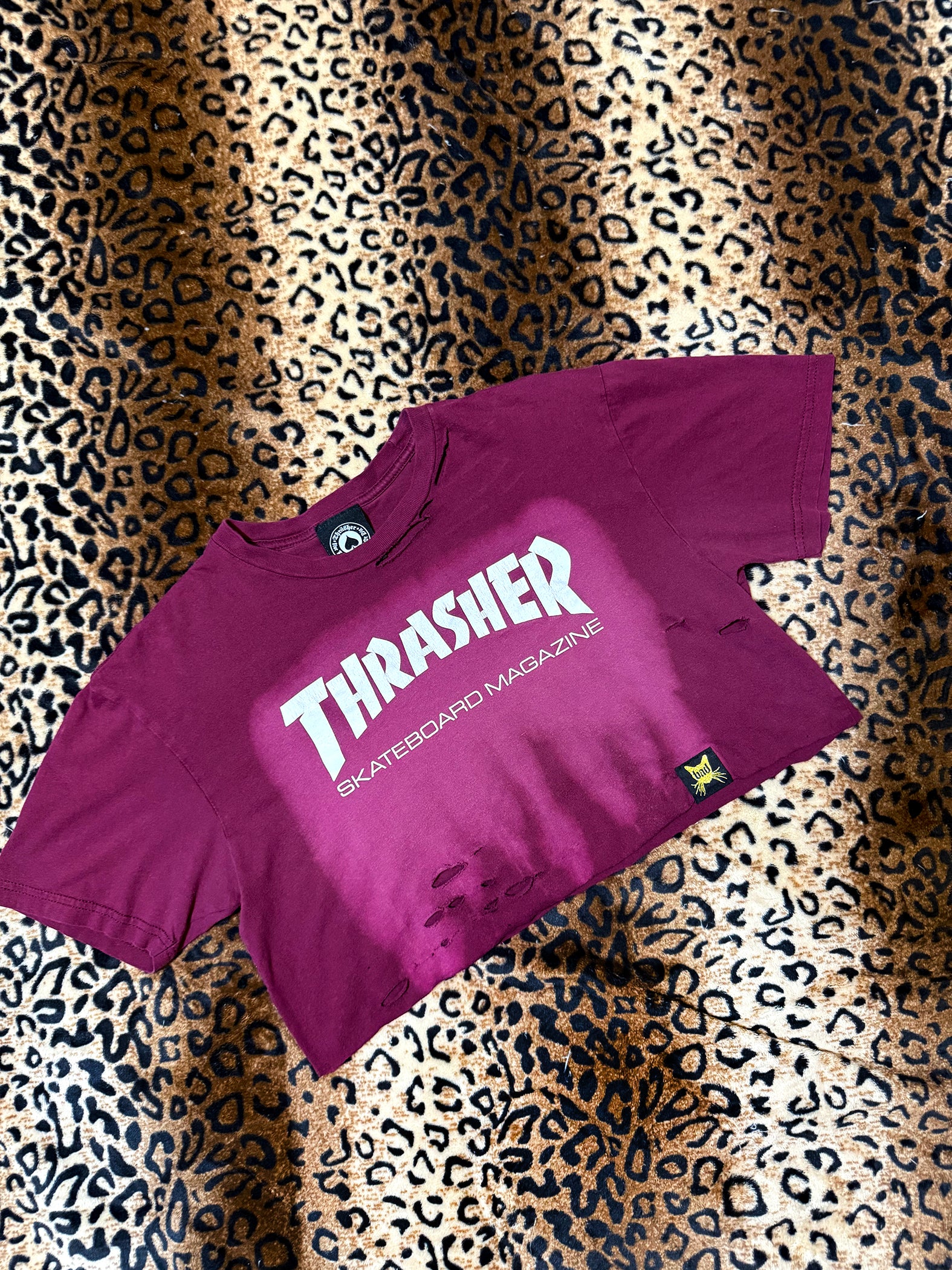 Thrasher Burgundy Distressed Bleach Dye Crop Top