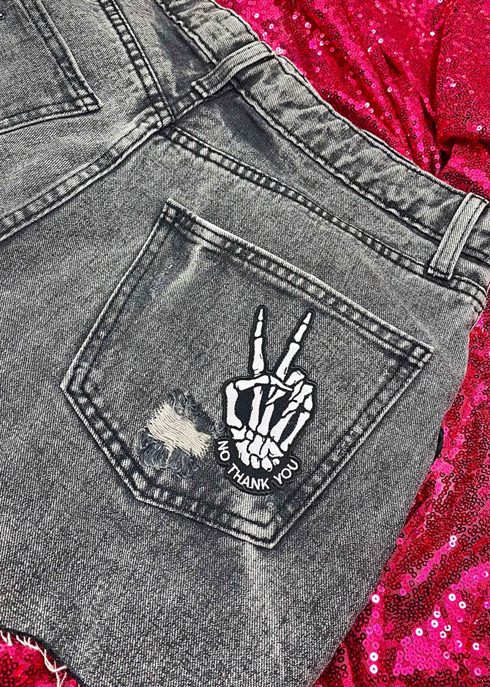 No Thank You Leather Fringe Denim Shorts Bad Reputation NYC