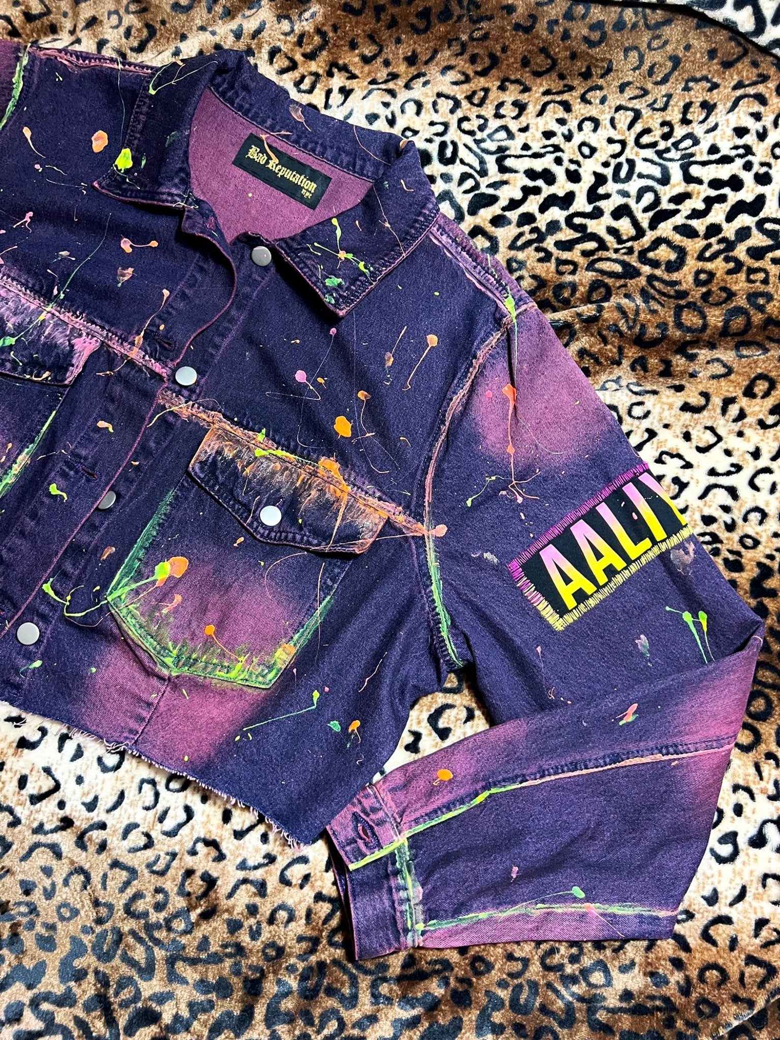 Aaliyah Painted Purple Crop Denim Jacket | Bad Reputation NYC