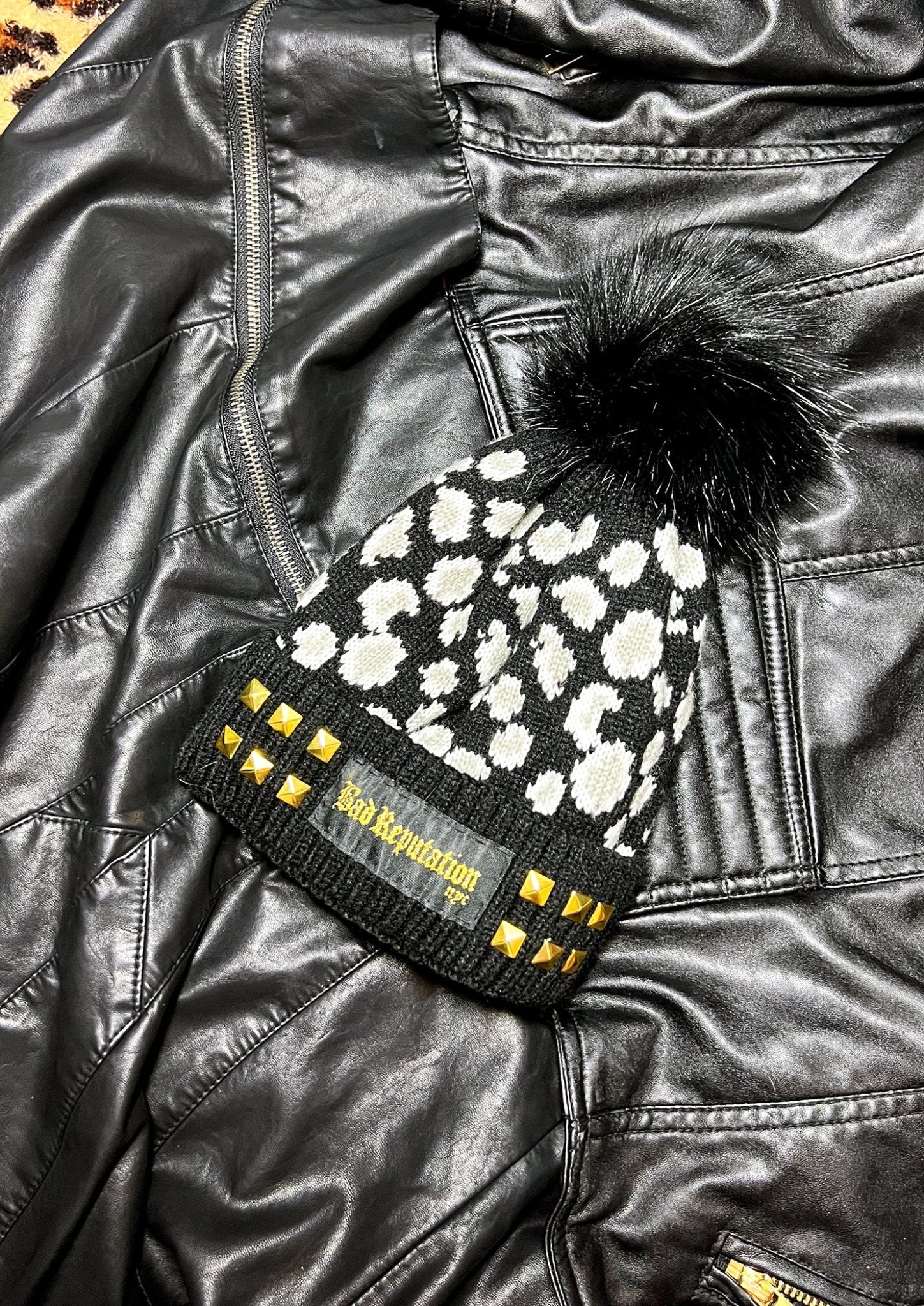 Studded Black Leopard Beanie | Bad Reputation NYC