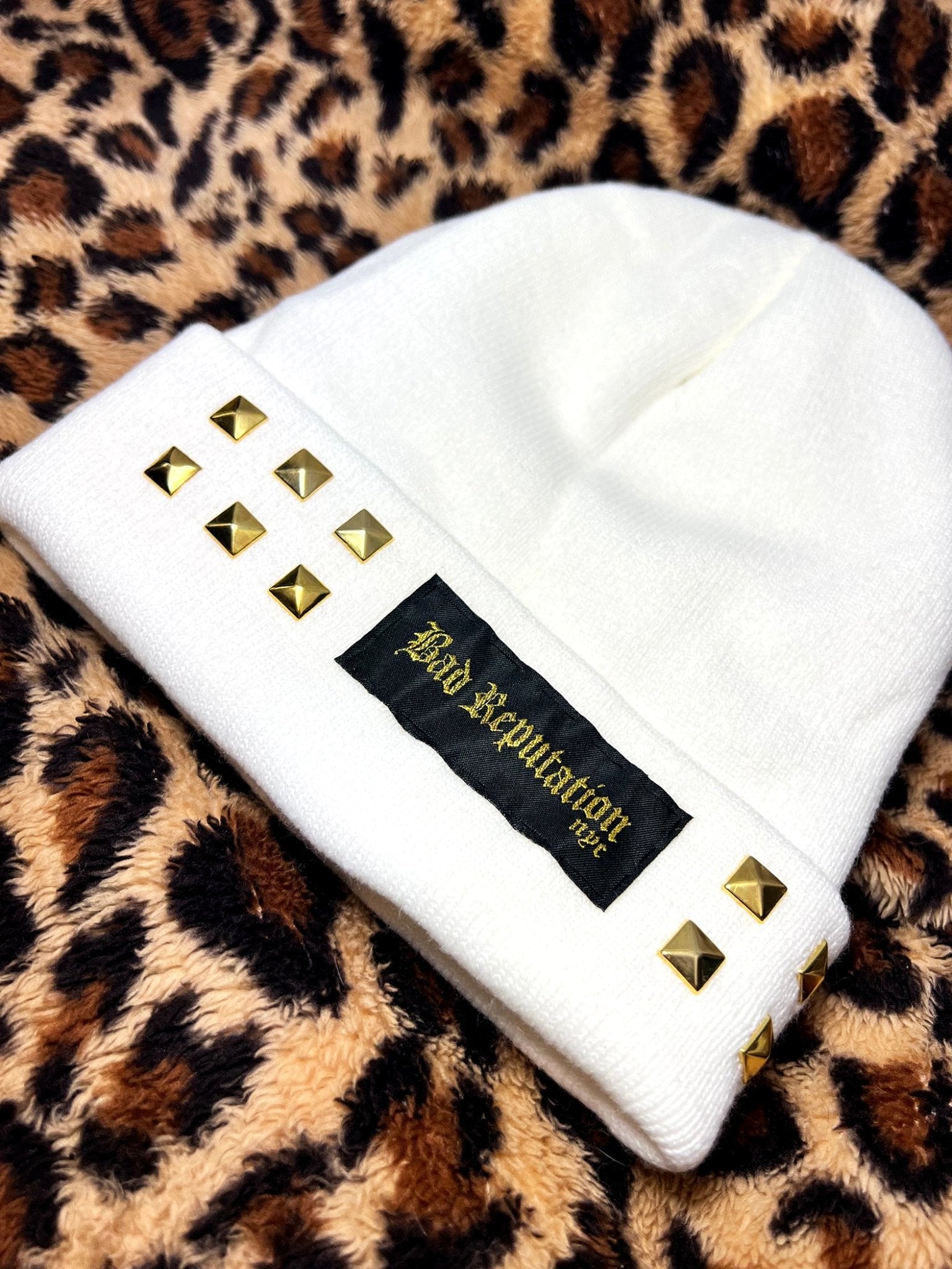 Bad Reputation Studded White Beanie | Bad Reputation NYC