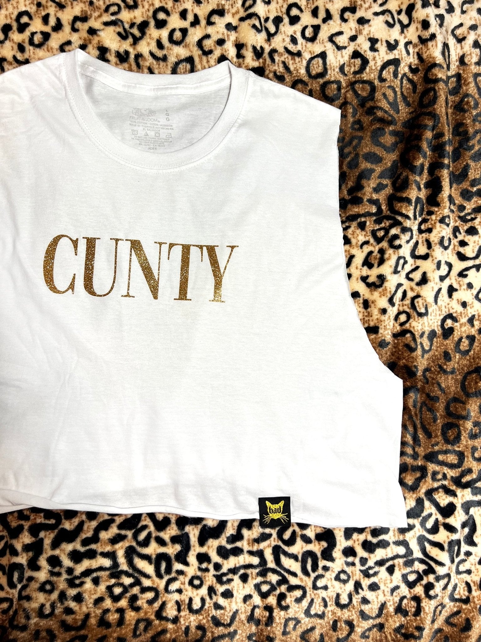 Cunty White and Gold Glitter Crop Muscle Tank | Bad Reputation NYC