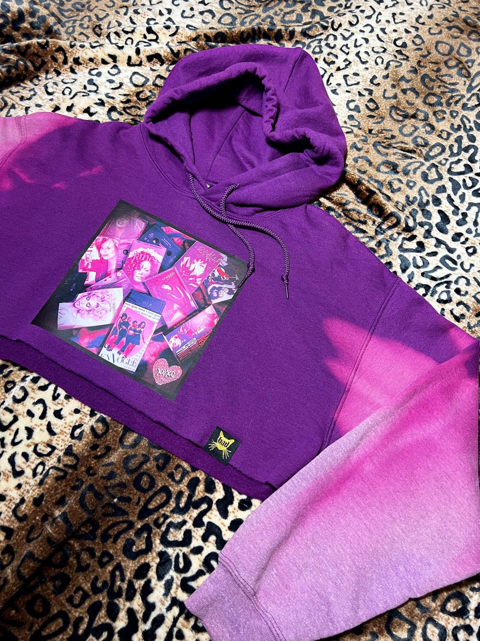 90s Divas Purple Bleach Dye Crop Hoodie | Bad Reputation NYC