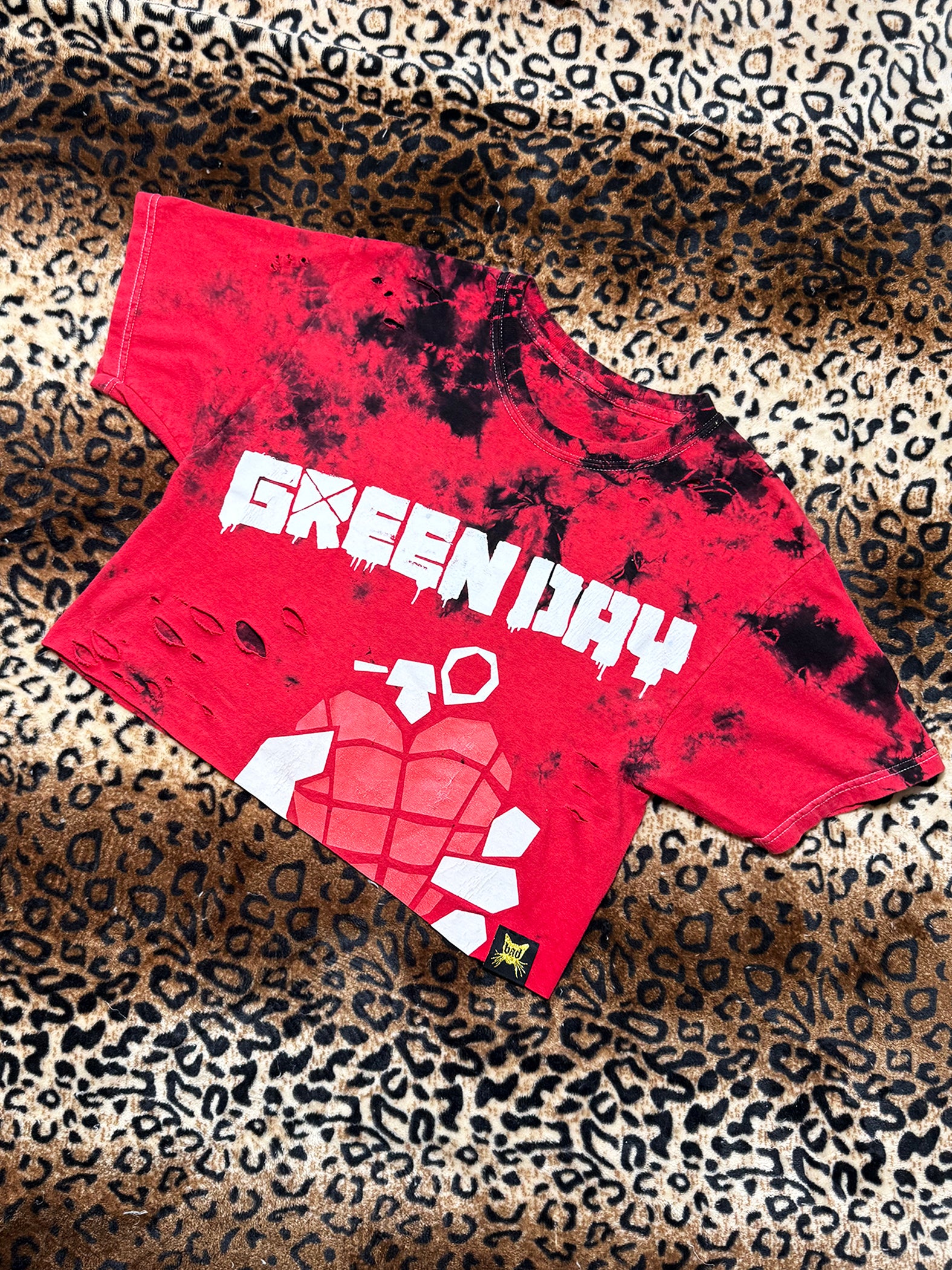 Green Day Distressed Red Tie Dye Crop Top