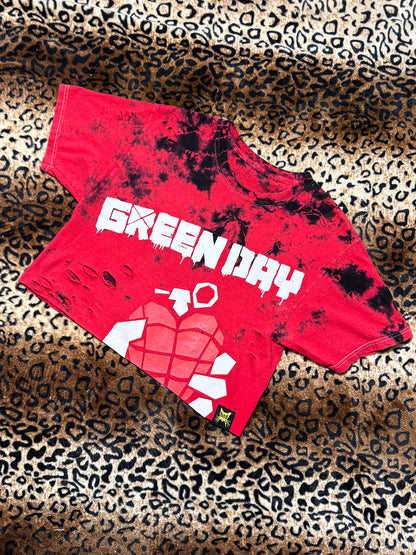 Green Day Distressed Red Tie Dye Crop Top