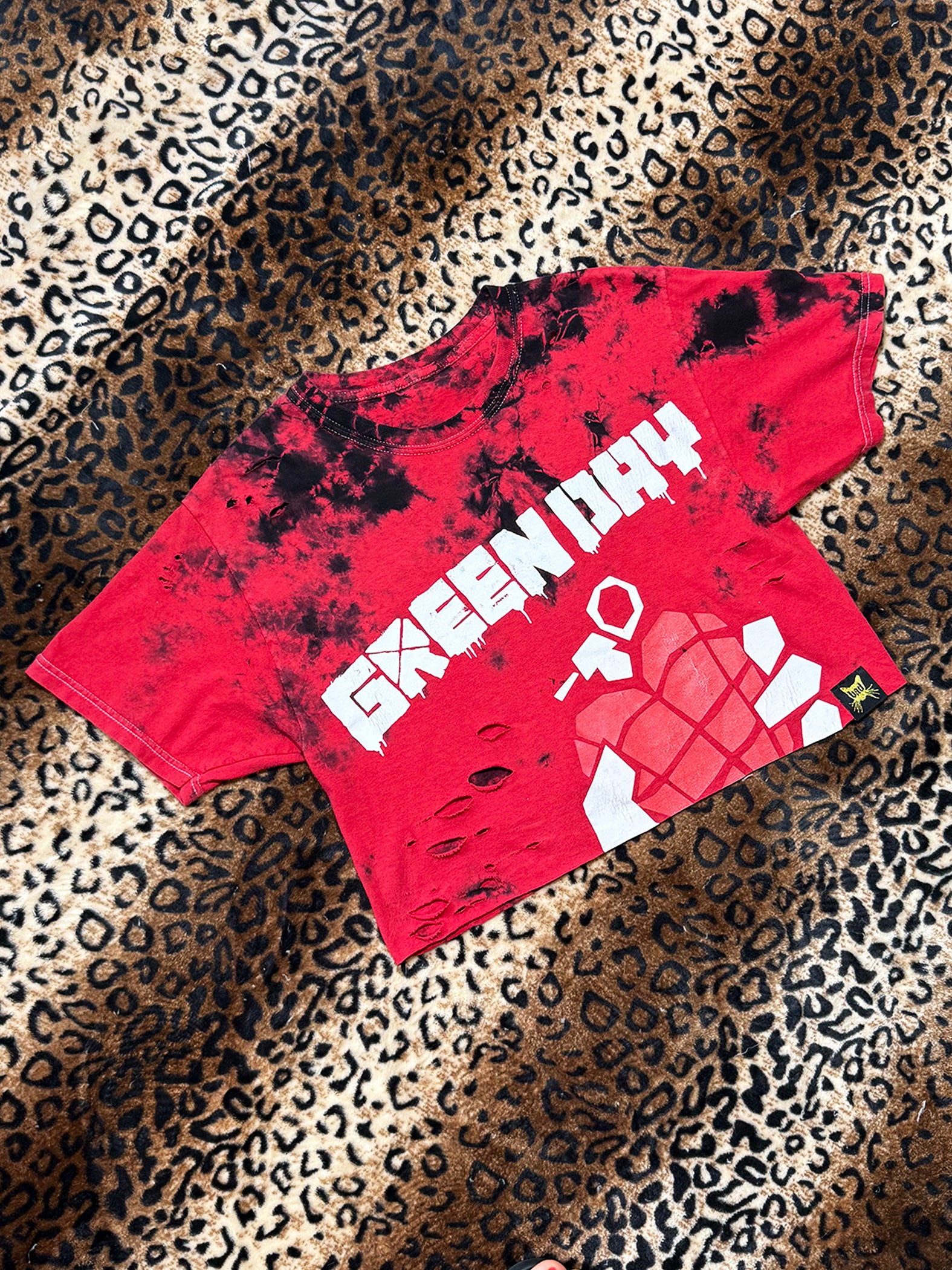 Green Day Distressed Red Tie Dye Crop Top