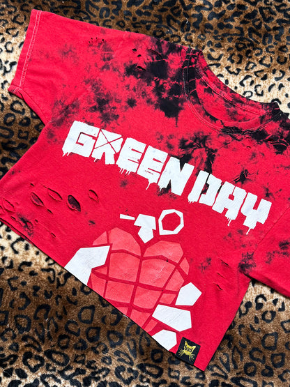 Green Day Distressed Red Tie Dye Crop Top