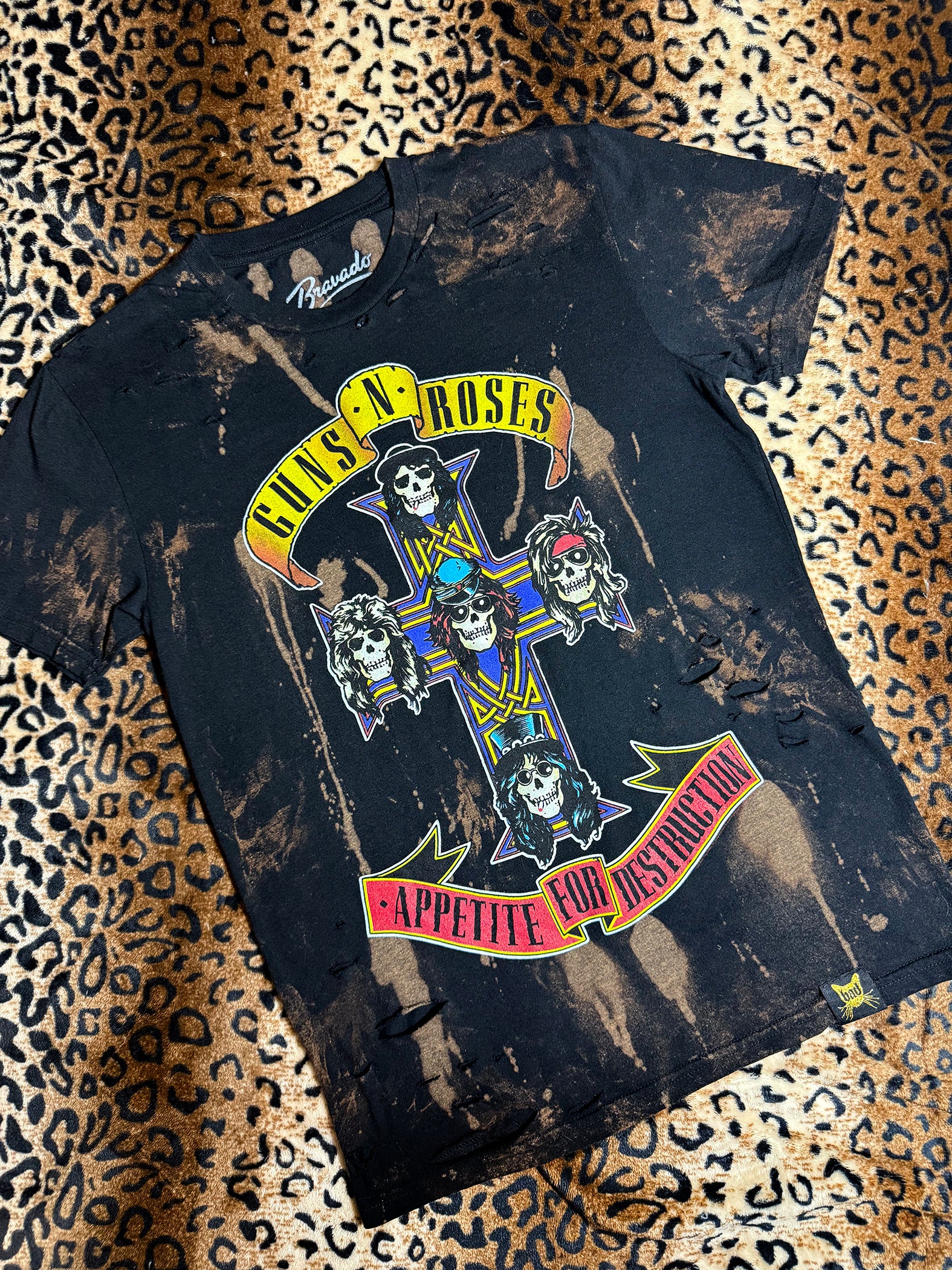 Guns N Roses Distressed Bleach Dye T Shirt