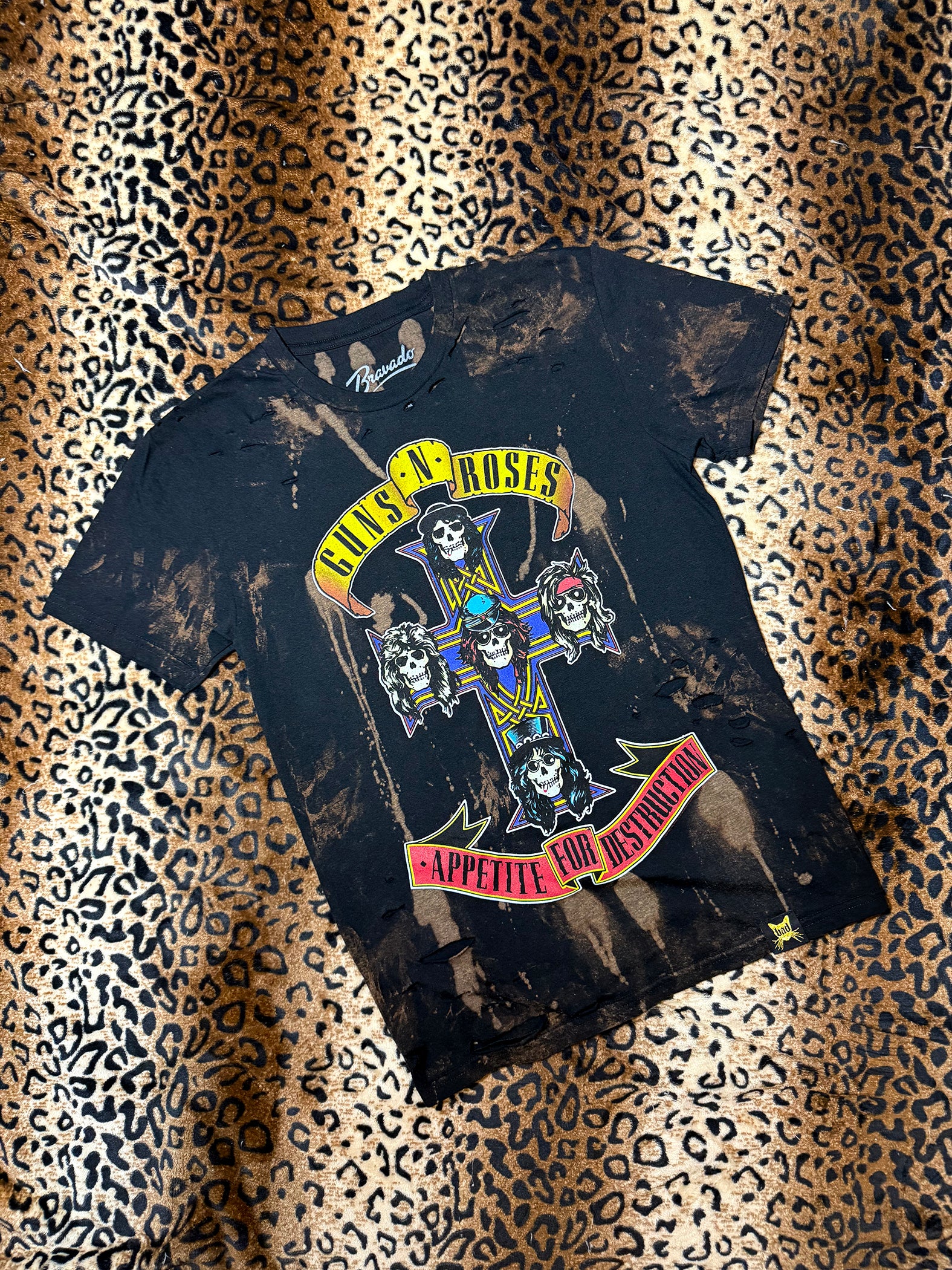 Guns N Roses Distressed Bleach Dye T Shirt