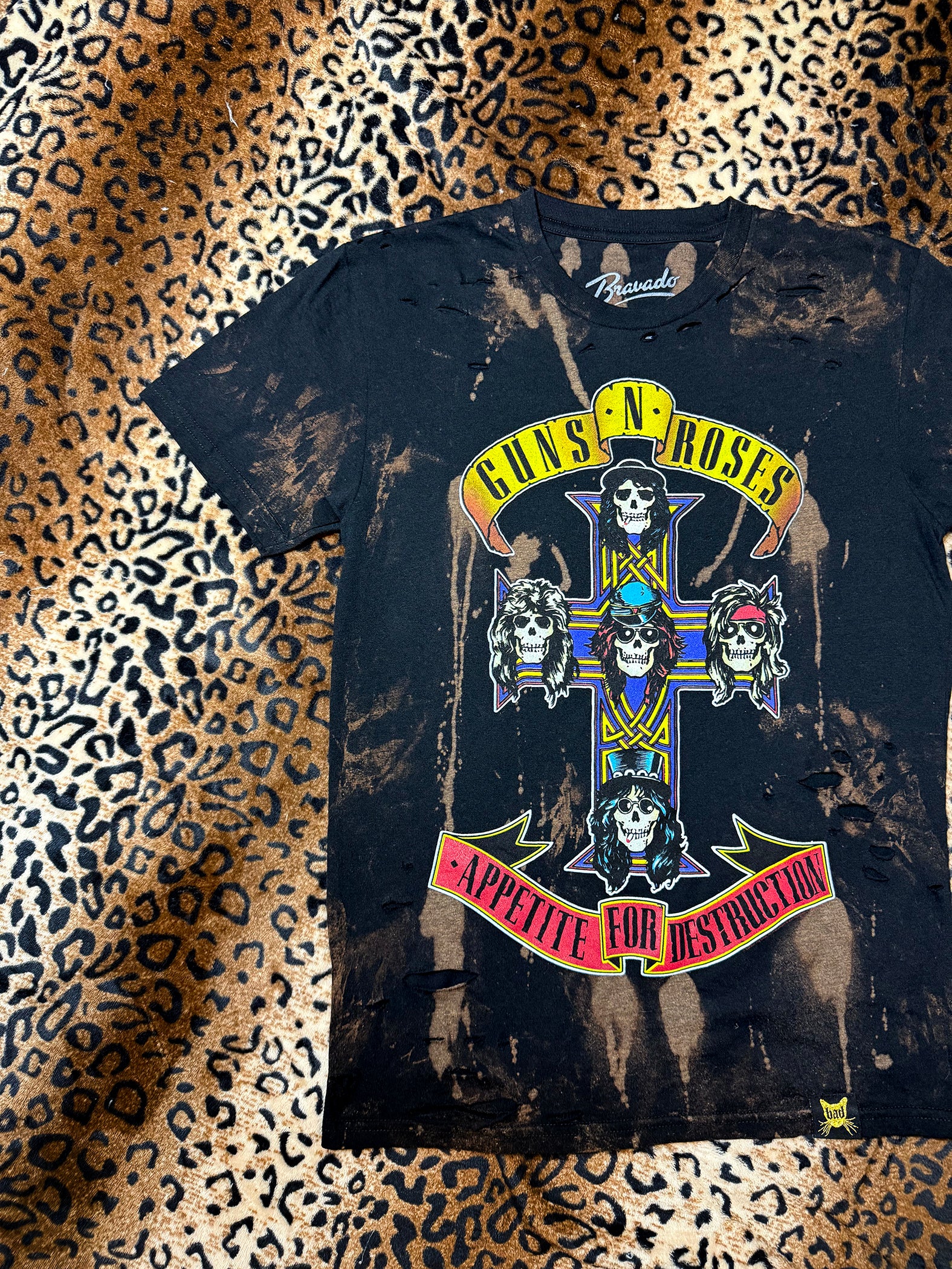 Guns N Roses Distressed Bleach Dye T Shirt