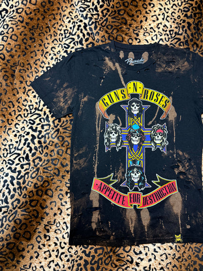 Guns N Roses Distressed Bleach Dye T Shirt