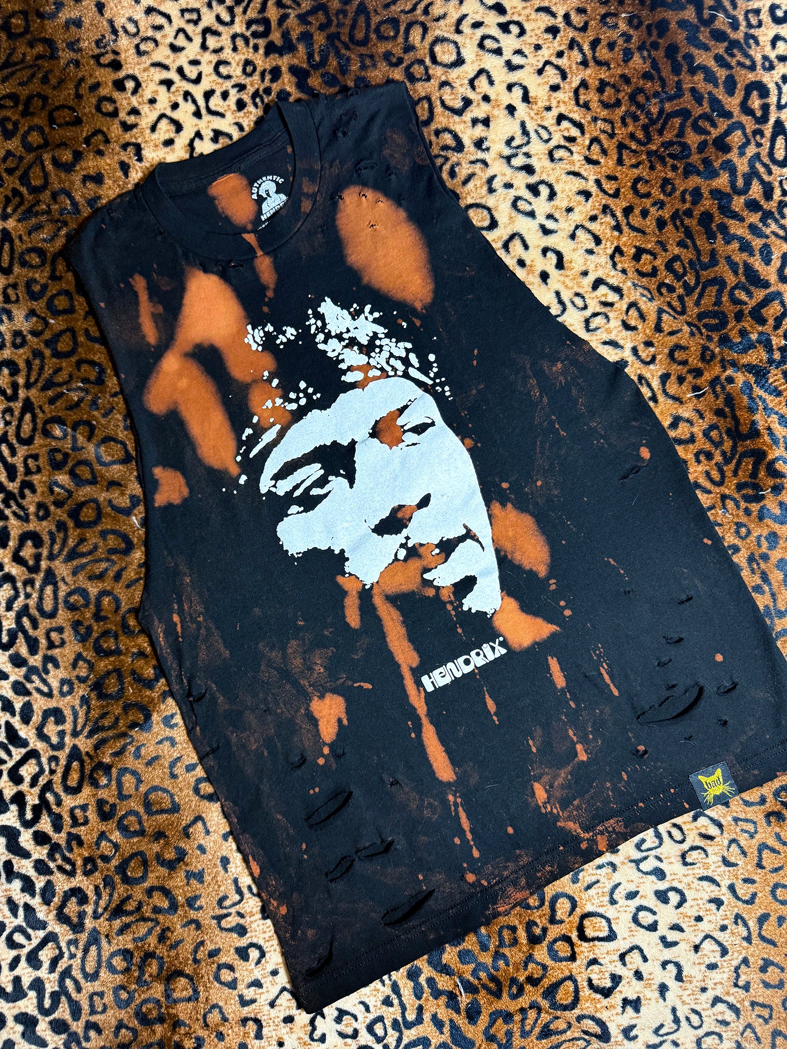 Jimi Hendrix Distressed Bleach Dye Muscle Tank