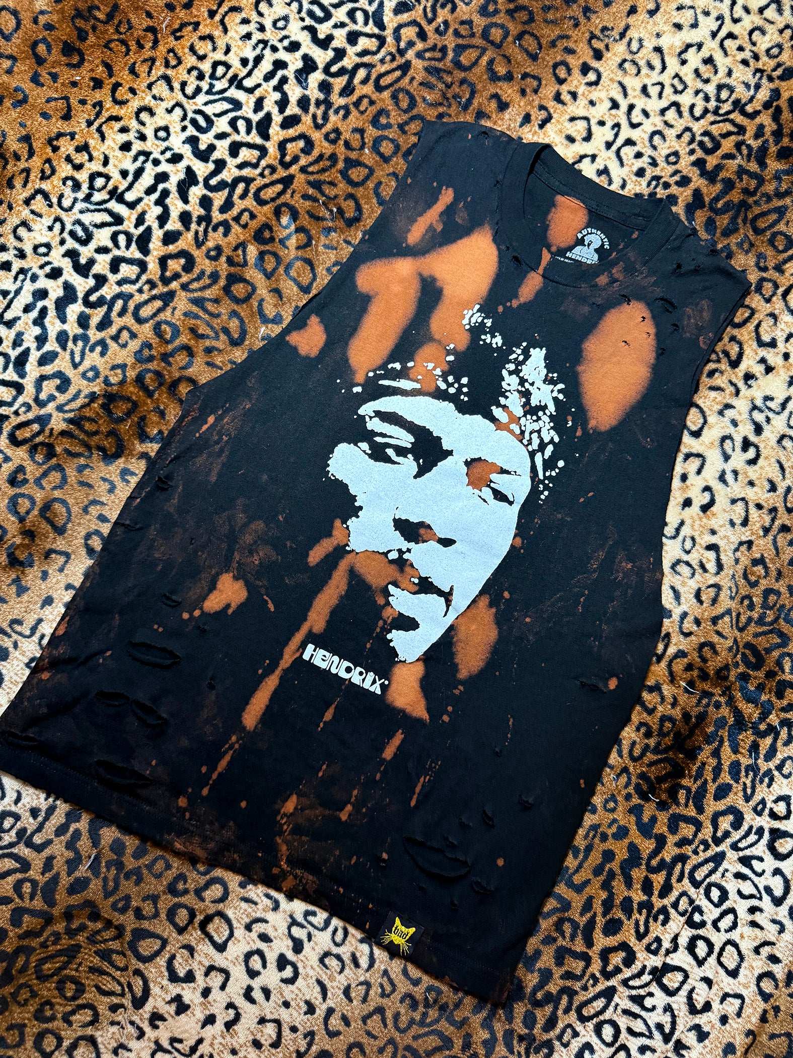 Jimi Hendrix Distressed Bleach Dye Muscle Tank