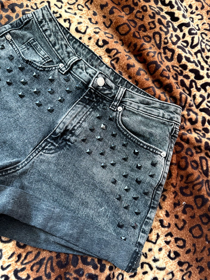 MothMan Matte Black Studded Denim Shorts