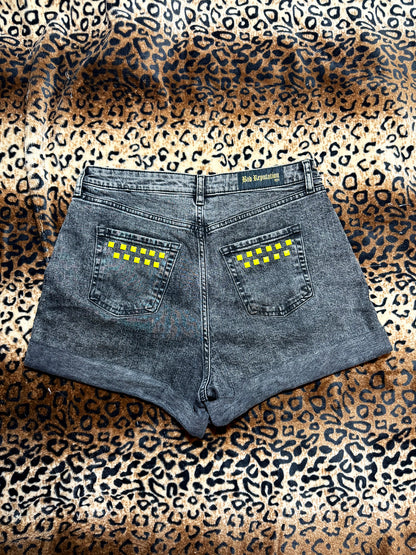 Neon Studded Cuffed Denim Shorts
