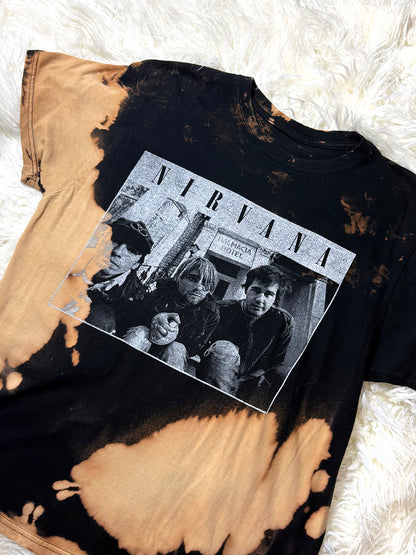 Nirvana Band Photo Bleach Dye T Shirt