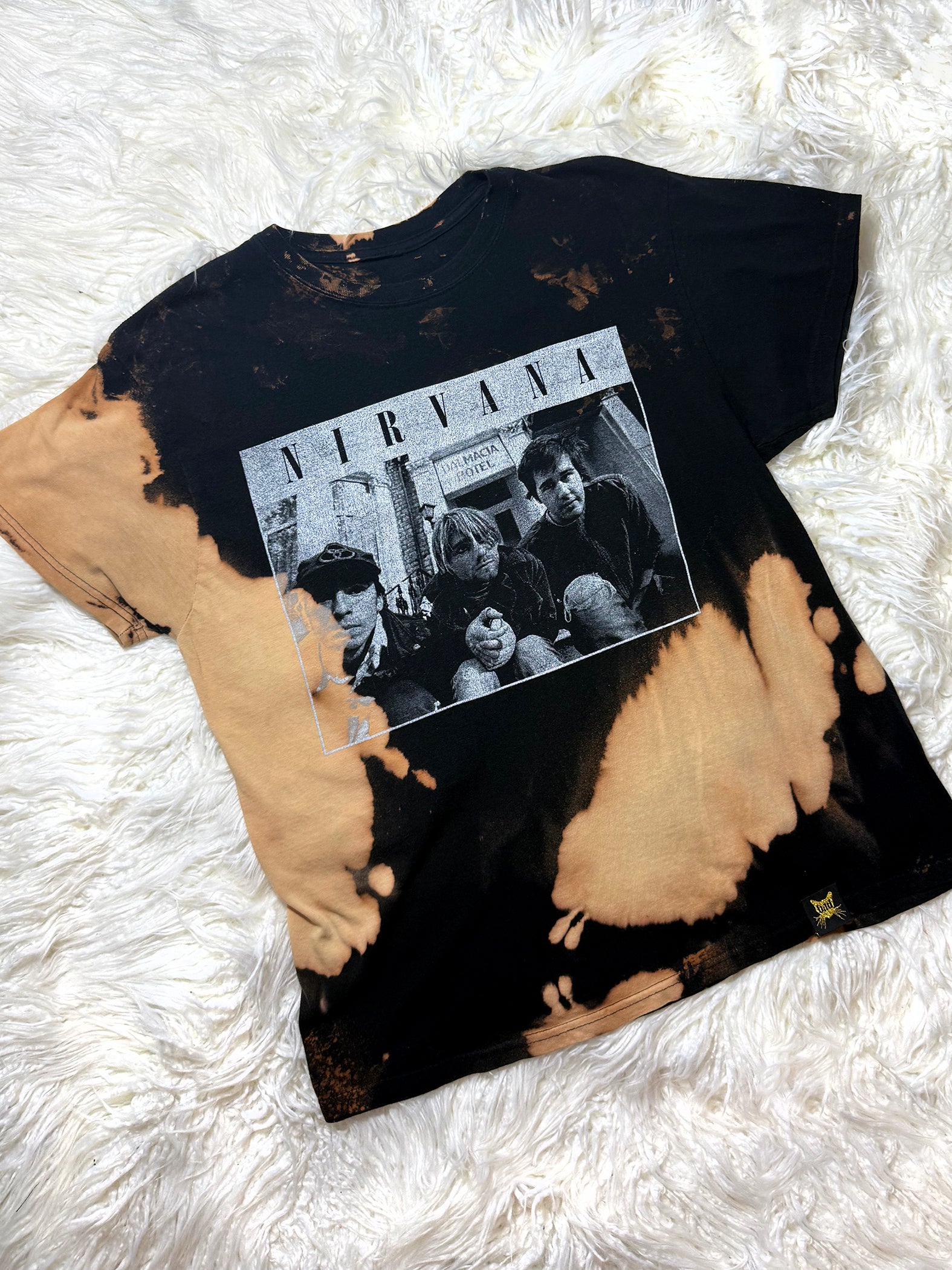 Nirvana Band Photo Bleach Dye T Shirt