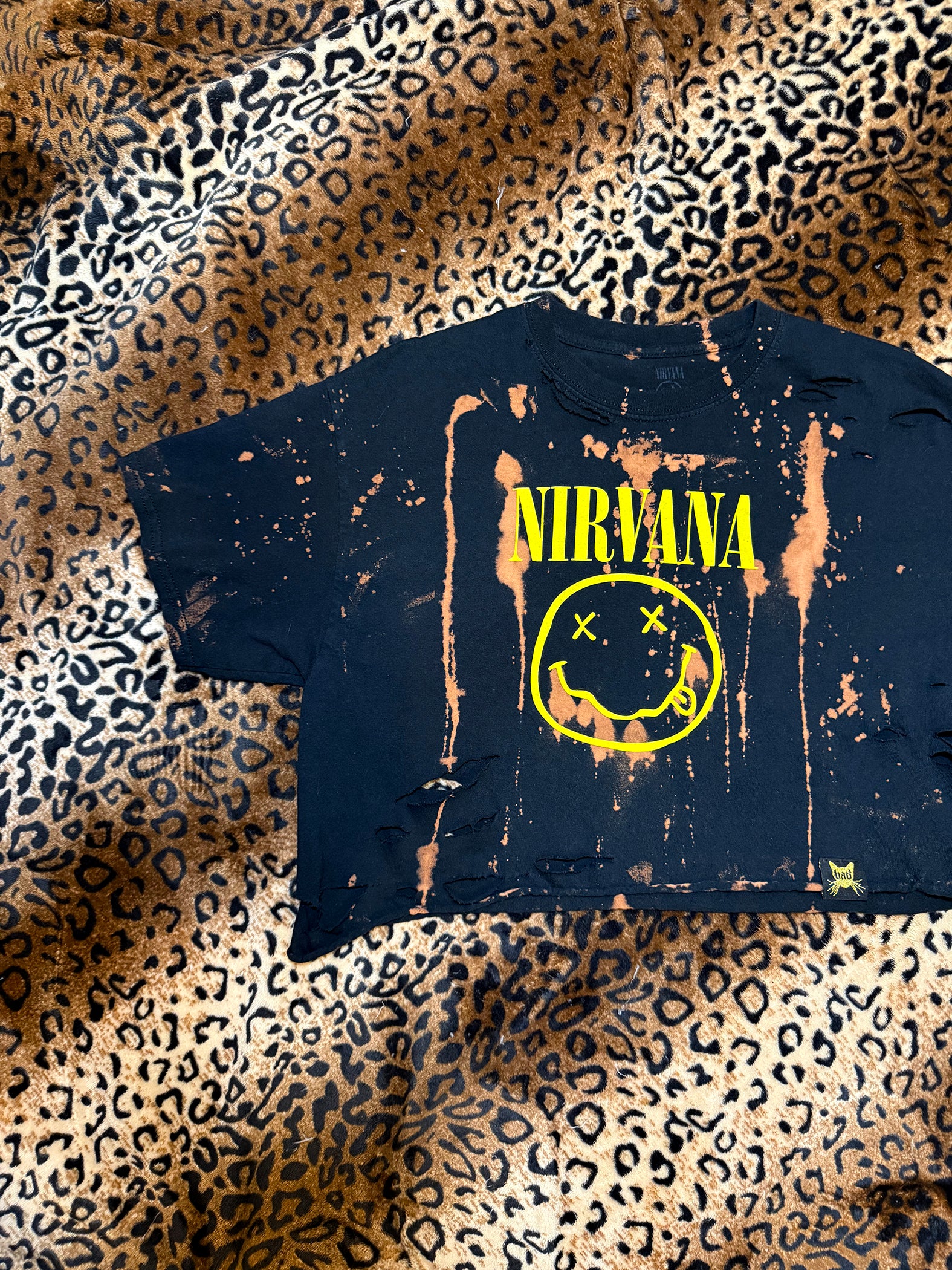 Nirvana Smiley Face Distressed Bleach Dye Crop Top