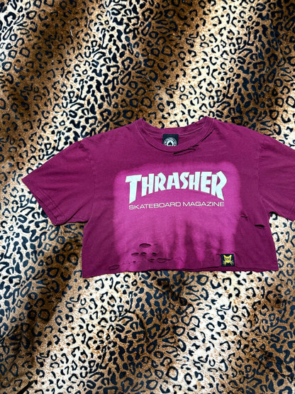 Thrasher Burgundy Distressed Bleach Dye Crop Top