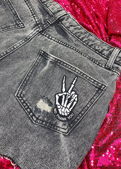 No Thank You Leather Fringe Denim Shorts Bad Reputation NYC