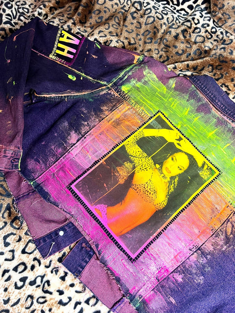 Aaliyah Painted Purple Crop Denim Jacket | Bad Reputation NYC
