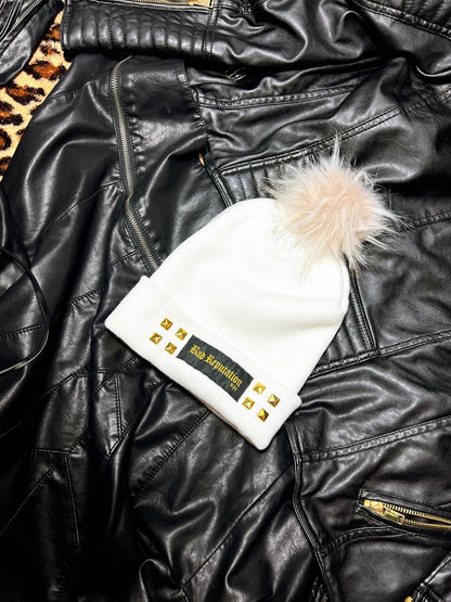 Studded White Beanie | Bad Reputation NYC