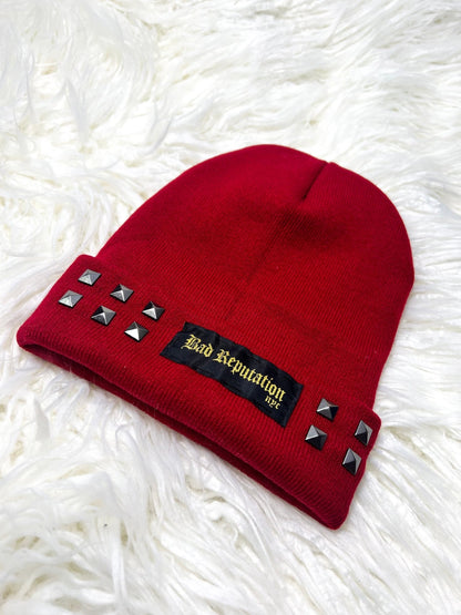 Bad Reputation Studded Burgundy Beanie | Bad Reputation NYC