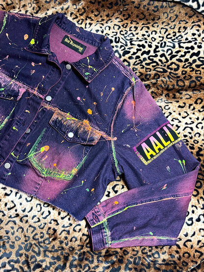 Aaliyah Painted Purple Crop Denim Jacket | Bad Reputation NYC
