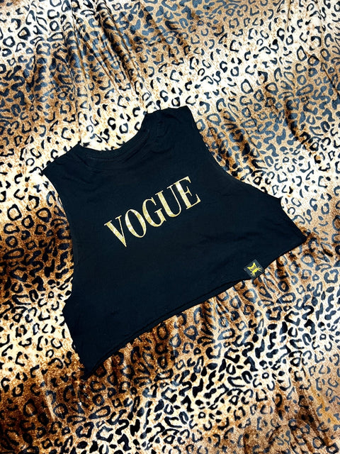 Vogue Black and Gold Glitter Crop Muscle Tank | Bad Reputation NYC