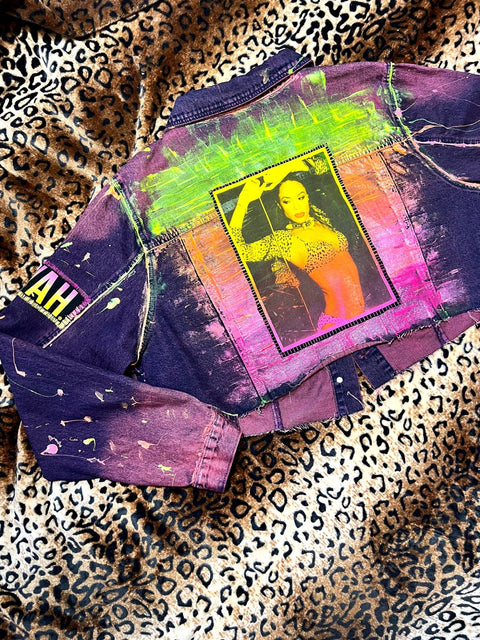 Aaliyah Painted Purple Crop Denim Jacket | Bad Reputation NYC