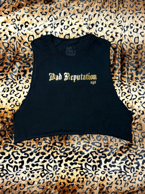 Bad Reputation Black and Gold Crop Muscle Tank | Bad Reputation NYC