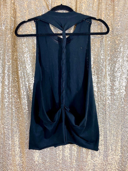 back of black ramones tank top on gold background