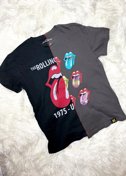 rolling stones t shirt on a white furry background