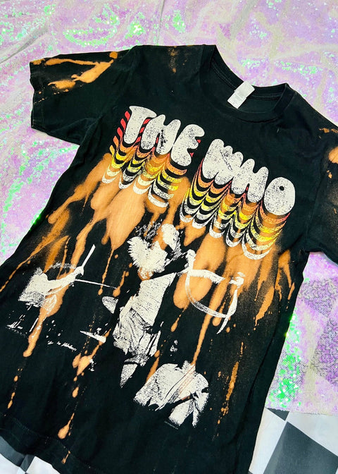 the who vintage bleach dye t shirt on a sequin background