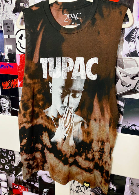 bleach dyed tupac oversized muscle tank top on pop culture collage background