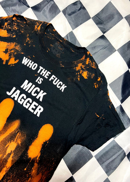 bleach dye t shirt on black and white checkerboard background angled view